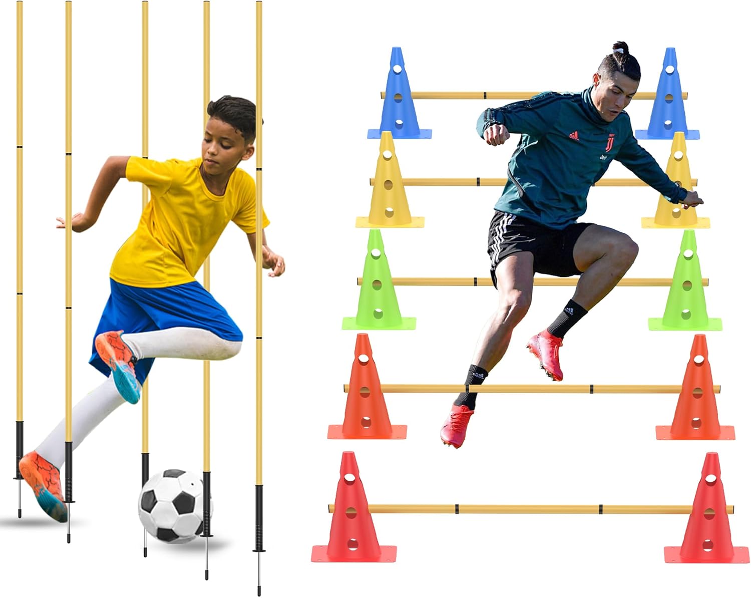 Football Training Cones Agility Soccer Cones, Indoor Outdoor and Festive Events Field Marker Agility Cones with 5 Adjustable Soccer Agility Training Poles