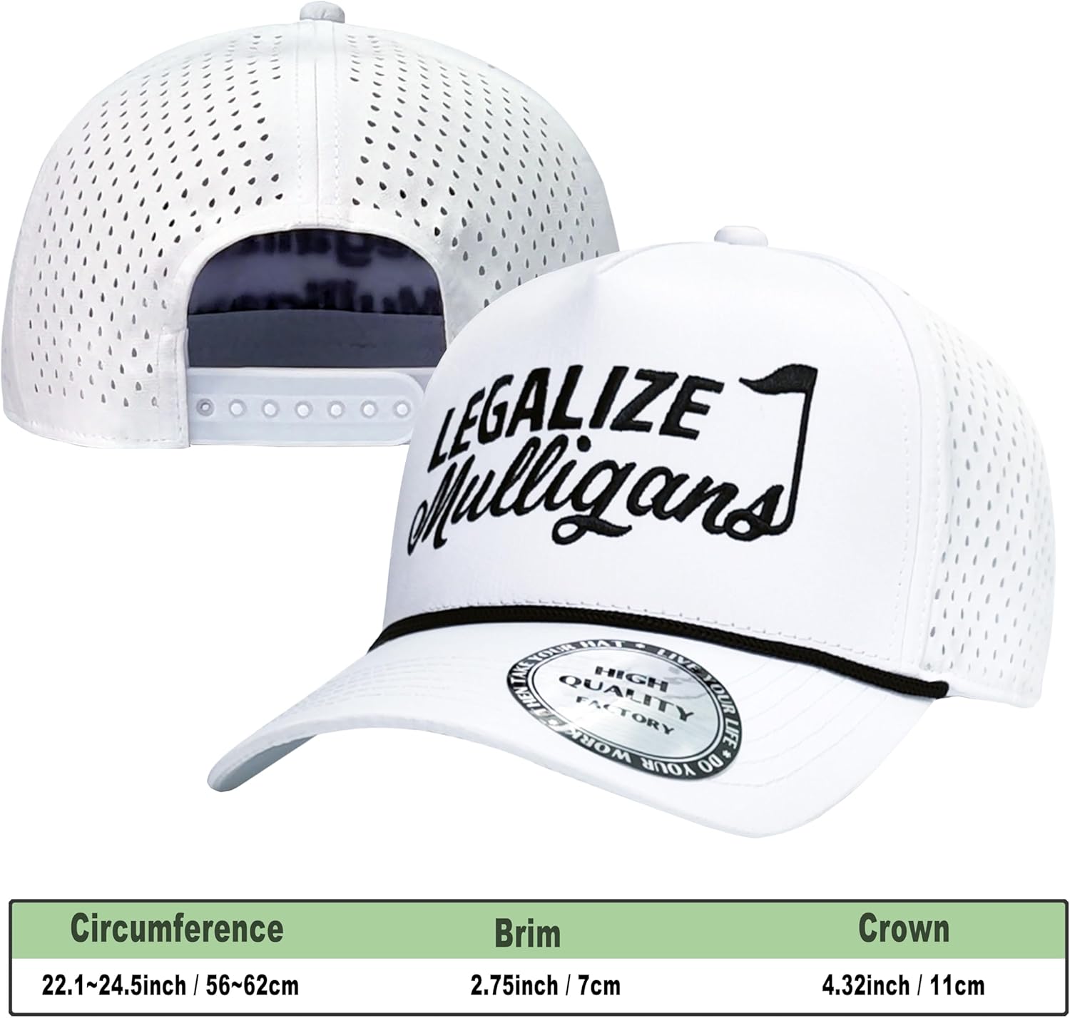 Funny Golf Hats Funny Golf Gifts for Men,Golf Rope Hat for Men,Legalize Mulligans - Black/White - Image 2