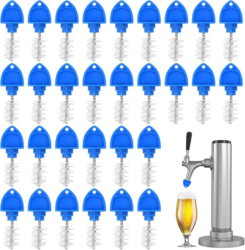 30 Pack Beer Plugs Tap Brush Beer Faucet Tap Brush Caps Cover Cleaning Brush for Draft Beer Faucet Cap, Blue