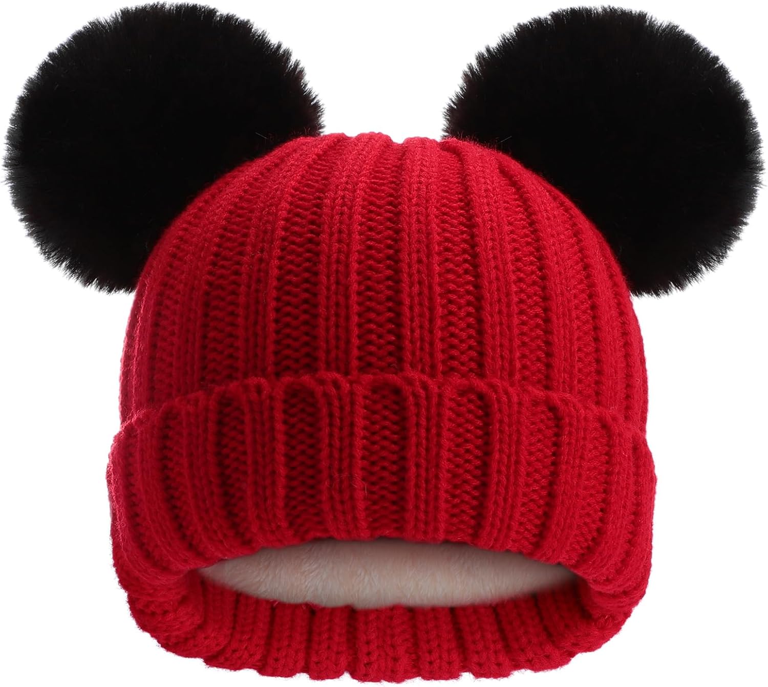 Toddler Winter Knit Hat Upgrade Fleece Lined Pompom Ears Beanies Cap for Boys Girls 3-12 Years