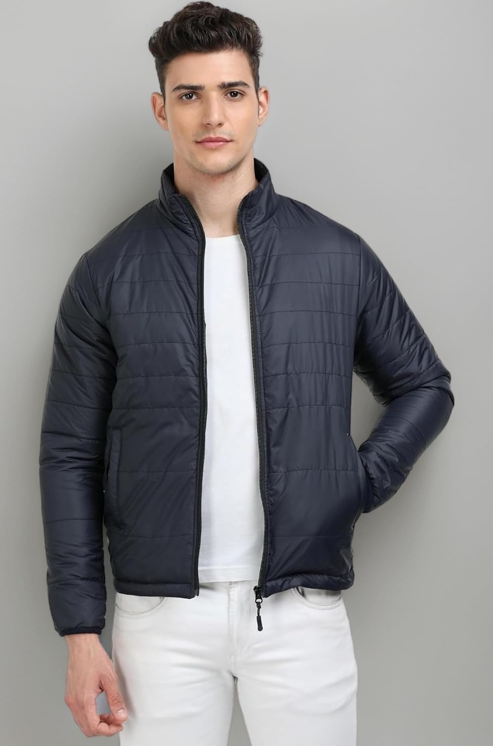 Winter Puffer Jacket | Mens Nylon Quilted standard length | Bomber Full Sleeve Monsoon | Lightweight Winter Wear Mens Jacket