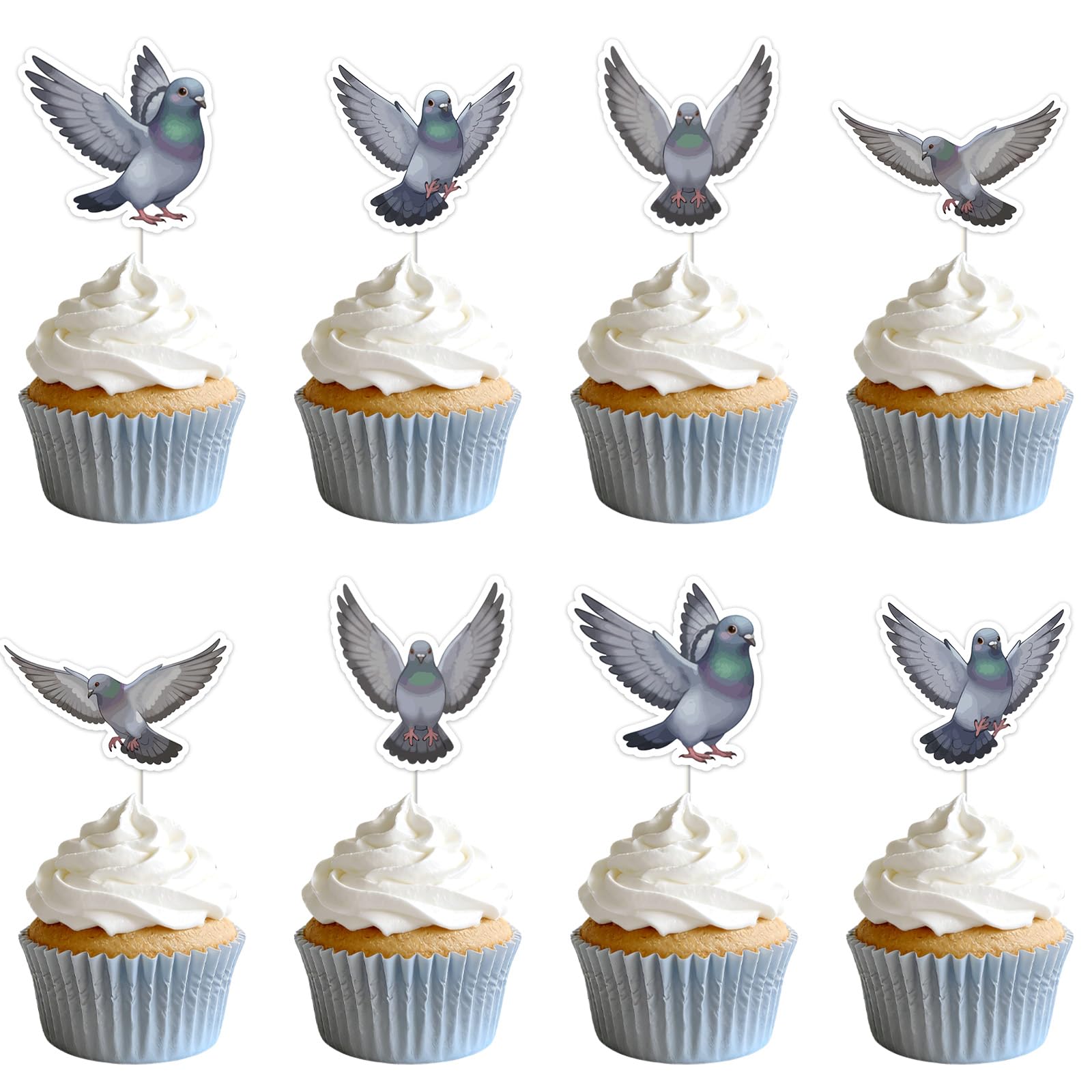 Sursurprise Pigeon Cupcake Toppers, Bird Theme Party Picks for Birthday Decorations, 36 Double-Sided Flying Pigeon Cupcake Decor for Parties and Bird Lover Party Supplies