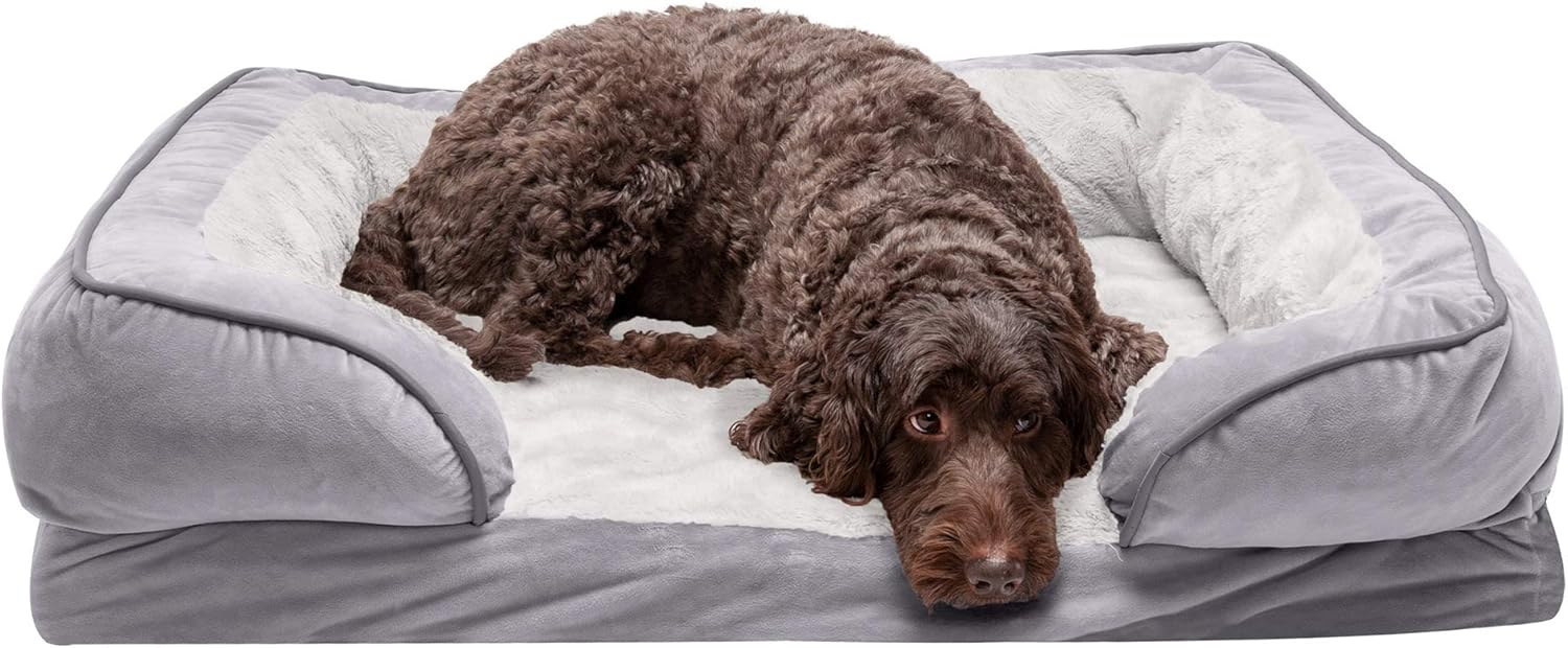 Furhaven Cooling Gel Foam Pet Bed for Dogs and Cats - Plush Velvet Waves Perfect Comfort Sofa Dog Bed with Removable Washable Cover, Granite Gray, Large : Pet Supplies