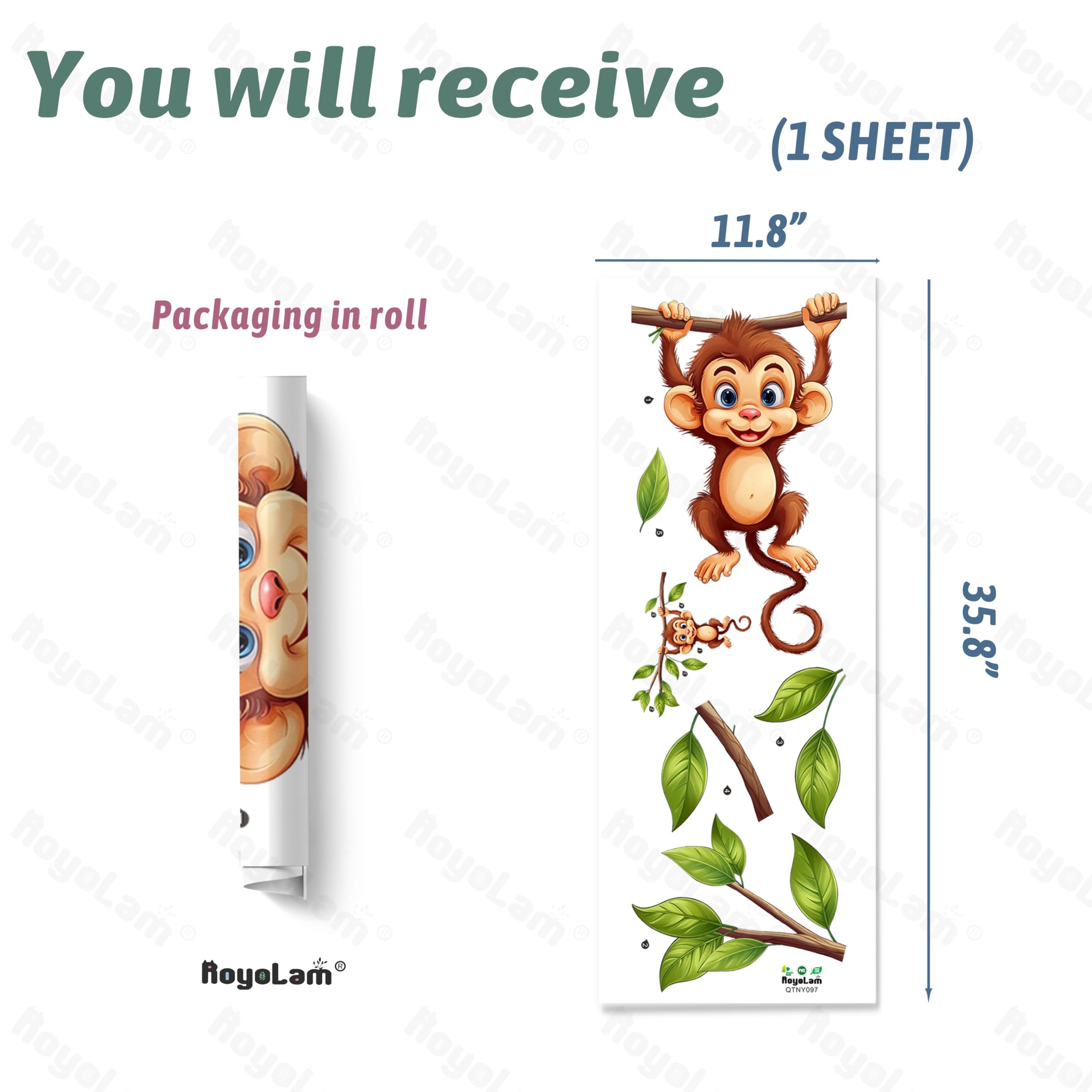 Lindo mono colgando en rama calcomanía de pared de animales para guardería infantil bebé extraíble despegar y pegar arte de pared decoración del hogar para sala de juegos preescolar, sala de