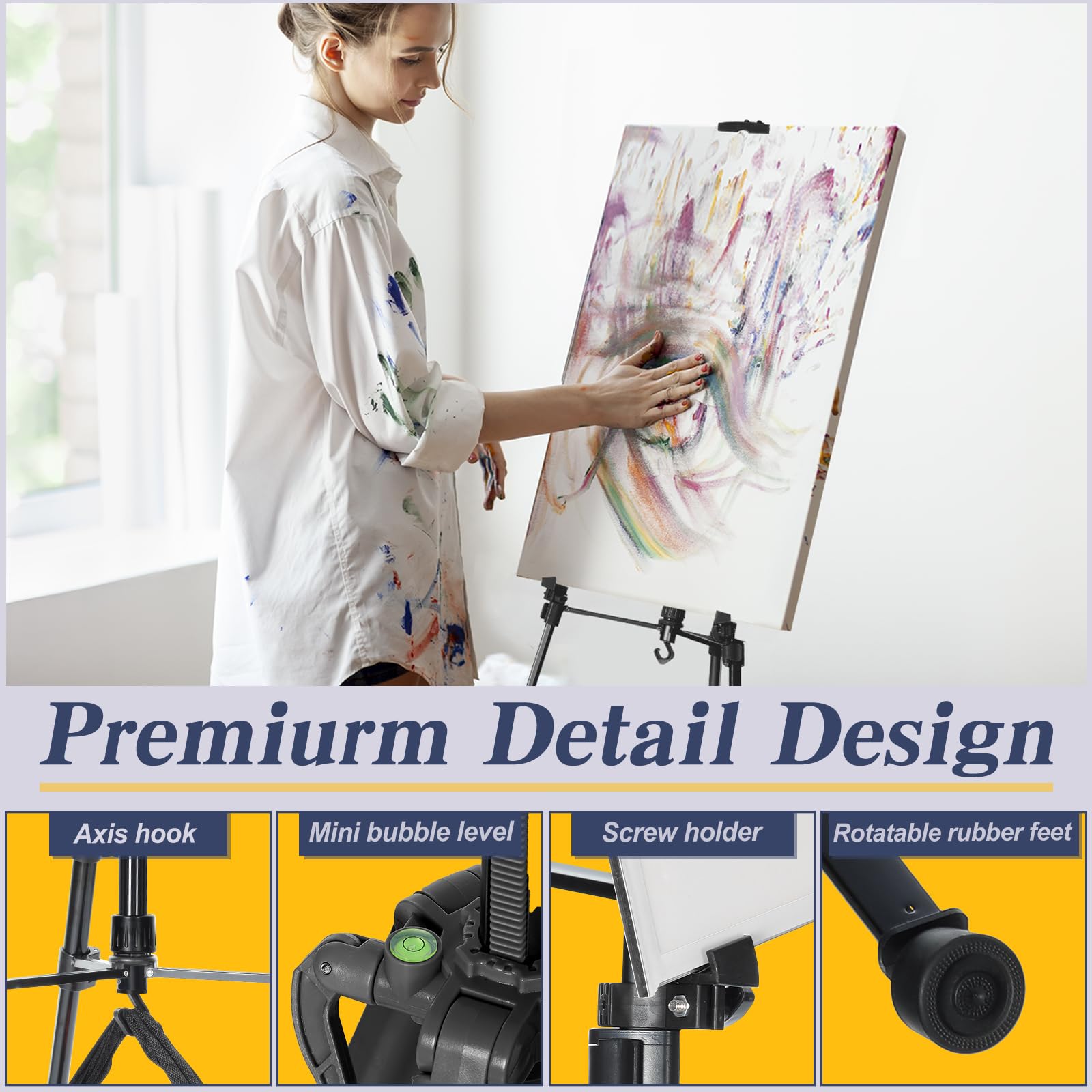 MorNon Chevalet Aluminium Réglable 50-167 Cm – Pliable Avec Poche – Idéal Peinture, Affiche, Toile, Mariage, Atelier