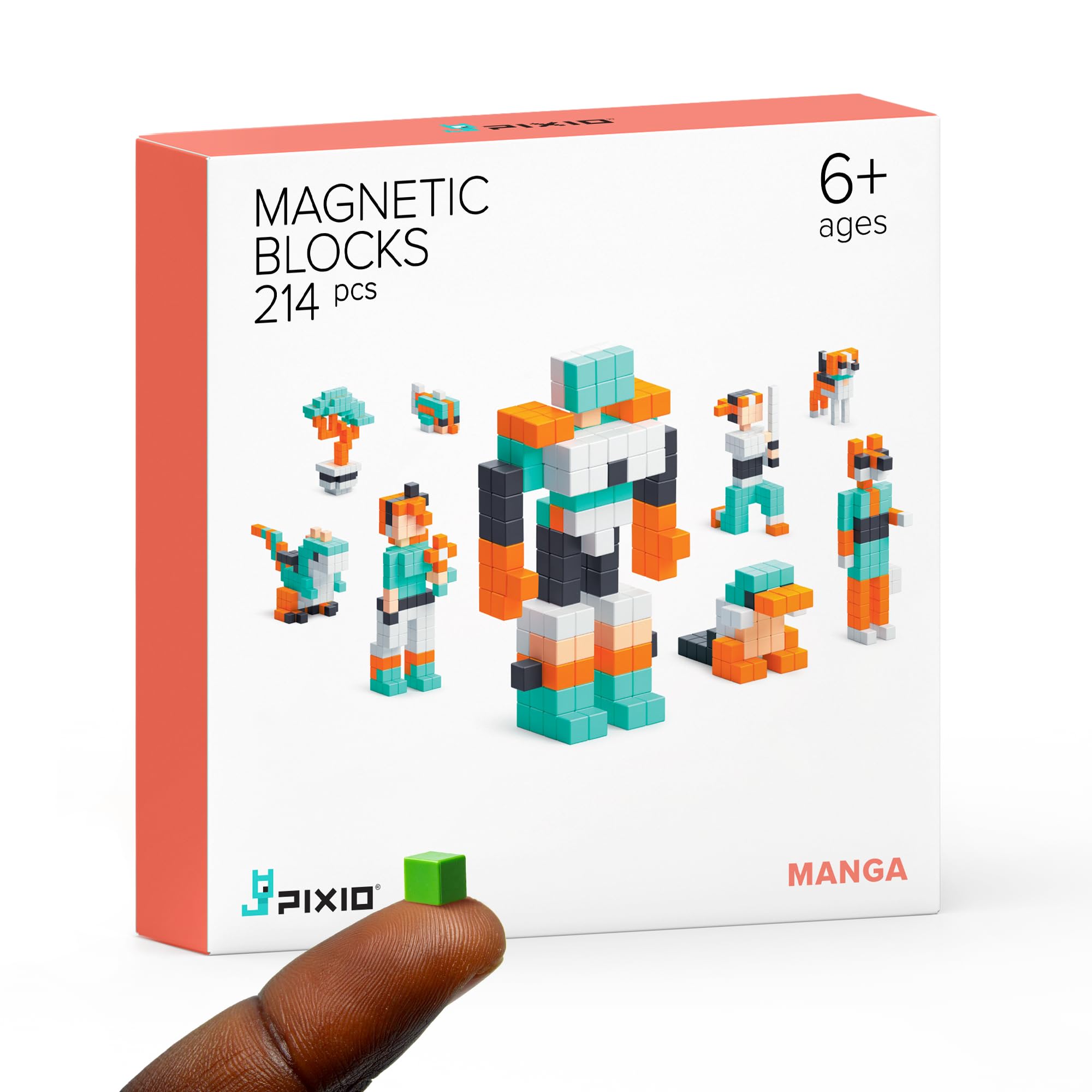 PIXIO Manga - Tiny Magnetic Blocks Building Toy in The Pixel Art Style with Free App - 5/16" Plastic Cubes with 6 Magnets Inside - Open Ended Toy -
