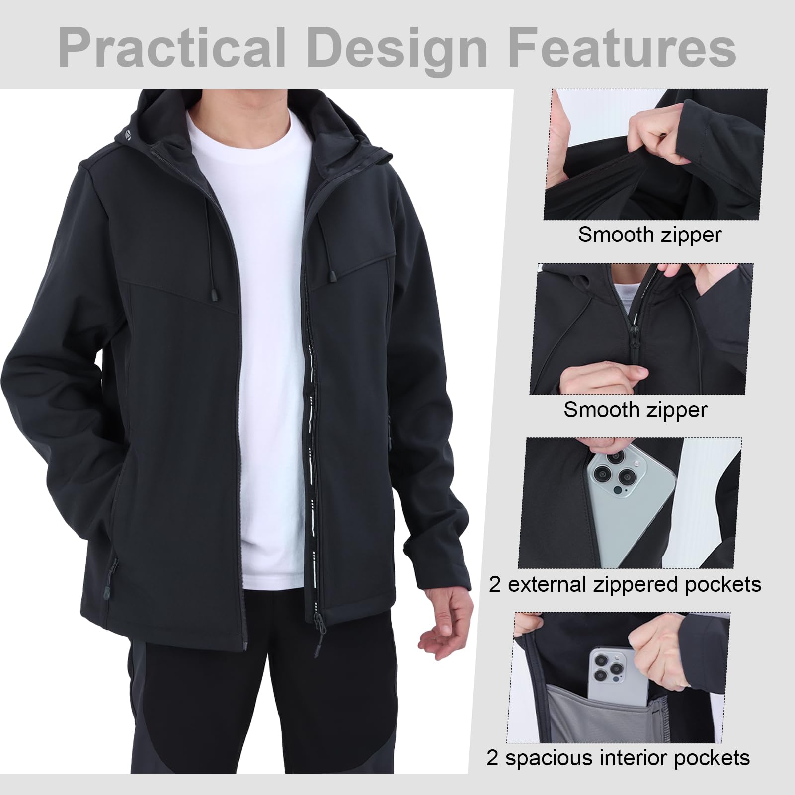 SUKUTU Chaqueta impermeable para hombre para actividades al aire libre abrigo polar chaqueta cálida transpirable y cortavientos para viajar y hacer senderismo