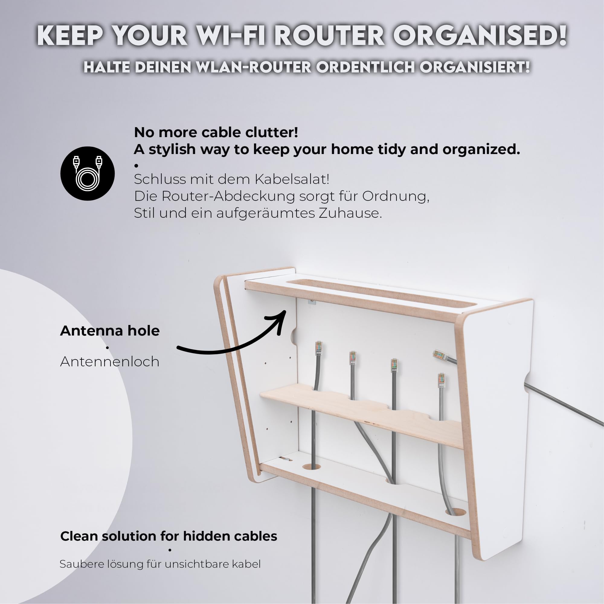OHANA Router Cabinet - Router Storage Box - WiFi Shelf - Router Hide - Wall Box, All-black, 42x10x34 - Image 3