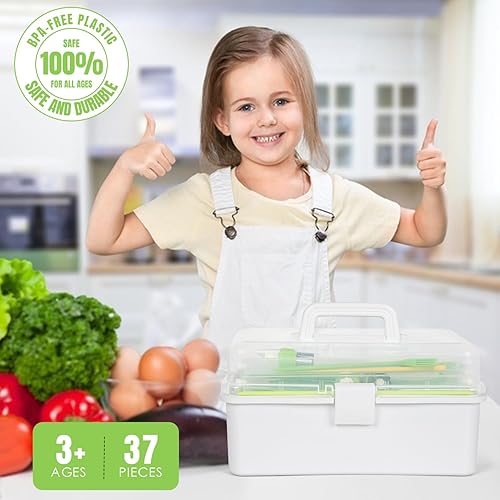 Miniatura 7 de 37 piezas de juegos de cocina para niños reales, juego de regalo de cocina y horneado para niños con estuche de almacenamiento, temporizador,