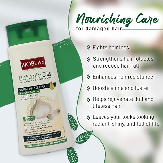 BIOBLAS Garlic Shampoo - Odorless & Unscented Hair Growth for Men & Women - Clarifying to Cleanse Hair, Roots & Scalp - Thickening & Anti Thinning (1 Pack)