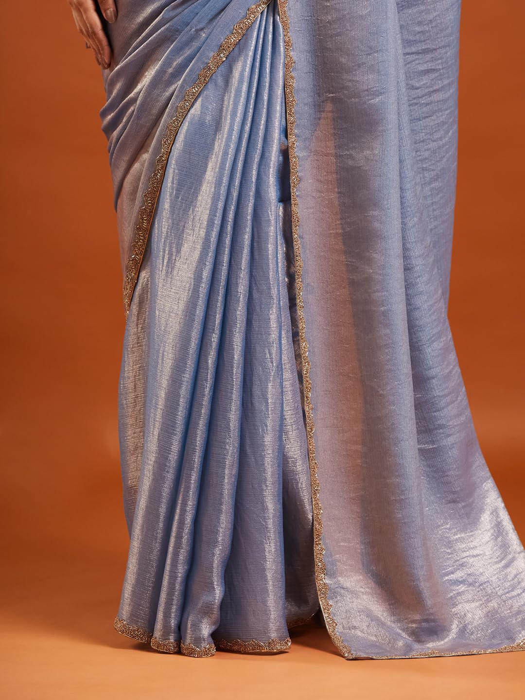 LOROFY Women's Chiffon Two Tone Saree (With Blouse) (Silver) - Image 4 thumbnail