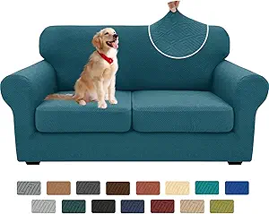 XINEAGE New 3 Pieces Couch Covers for 2 Cushion Sofa Super Stretch Loveseat Slipcover Pet Dog Universal Slip Cover Anti Slip Love Seat Furniture Protector (Peacock Blue, 55"-69")