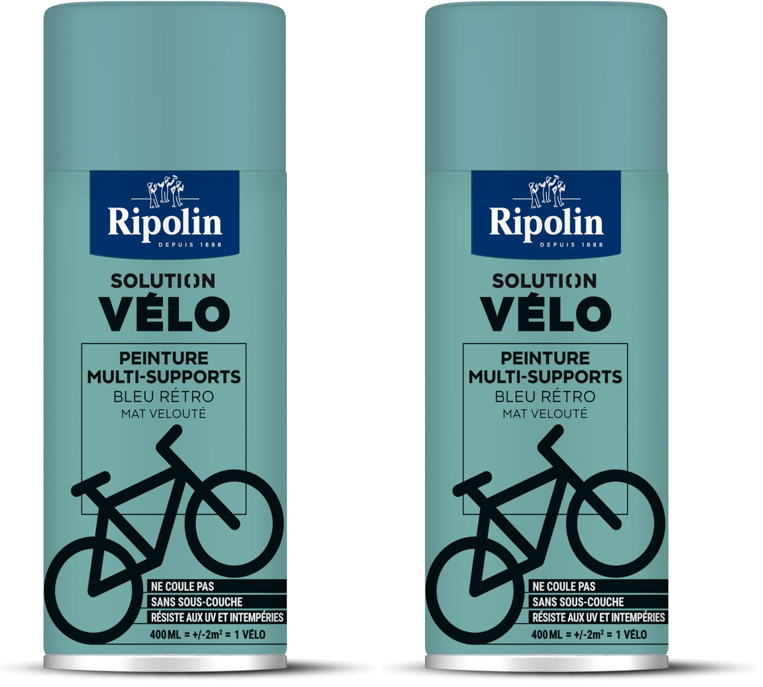 Peinture vélo bleu rétro Ripolin spray mat 400ml aérosol extérieur anti-UV sans coulure