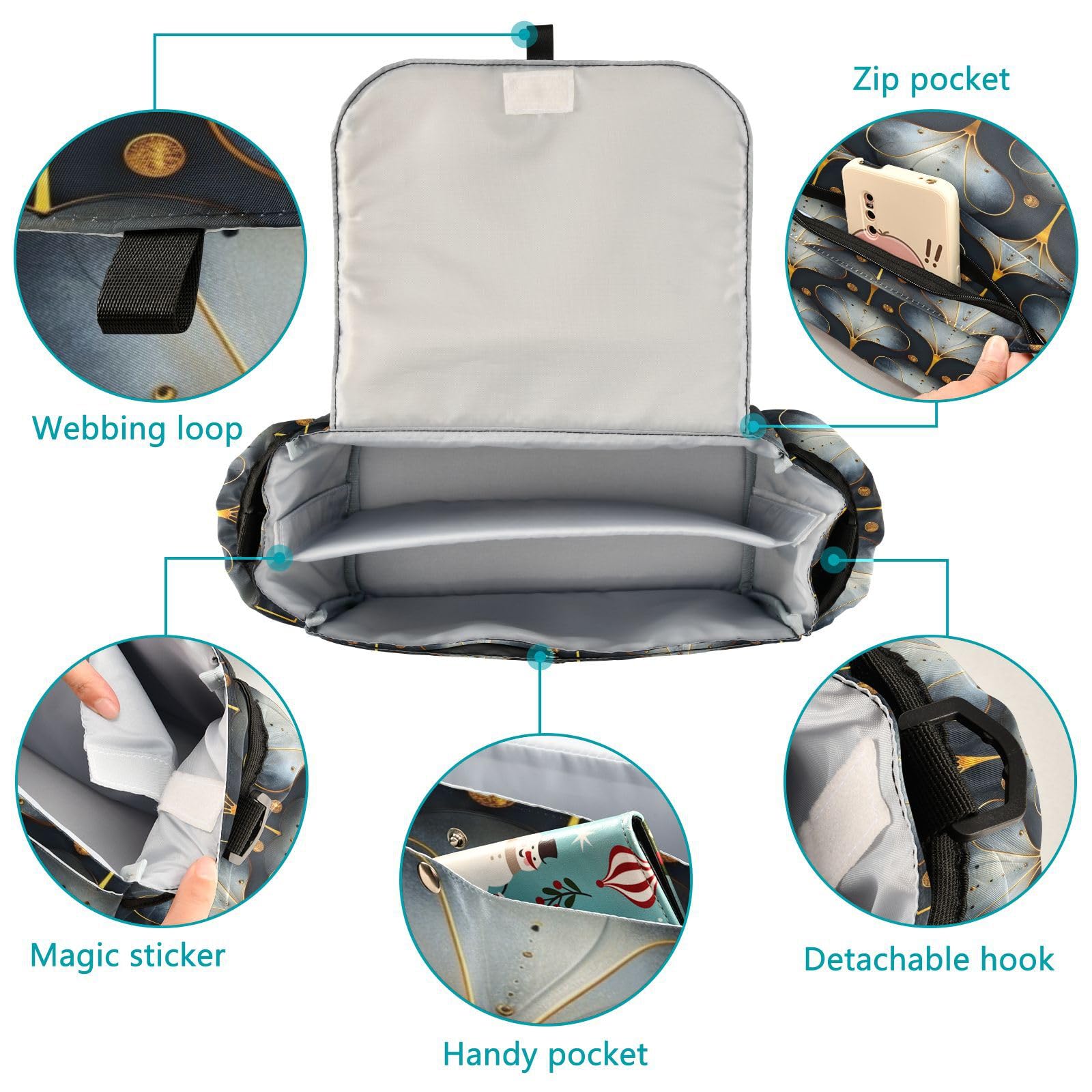 Black and White Cypress Gold Pattern double stroller parent organizer diaper caddy organizer mobile phone accesorios para carro de ni?os para frio accesorios para carriolas de