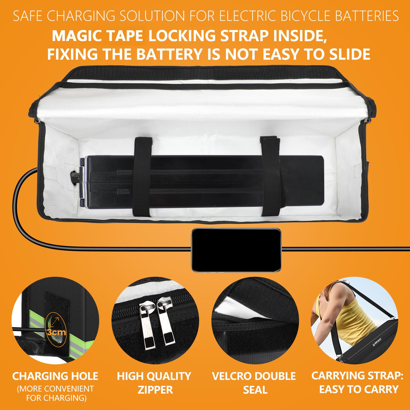ImnBest Ebike Akku Tasche Feuerfest,Wasserdicht & Explosionssicher Lipo Safe Bag f¨¹r Lagerung F¨¹r Lagerung,Transport,Aufladung