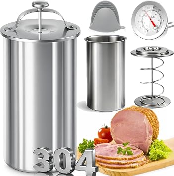 Stainless Steel Deli Meat Press with Thermometer & Spring Mechanism, Meat Press Mold for Deli Meats, Homemade Ham Maker Lunch Meat Press, Funny Kitchen Gift for Women and Men Ordinary