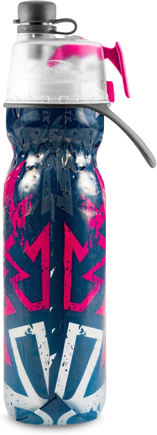 O2COOL Mist 'N Sip Misting Water Bottle 2-in-1 Mist And Sip Function With No Leak Pull Top Spout Reusable Sports Water Bottle - 20 oz (Graffiti Pink) - Image 2