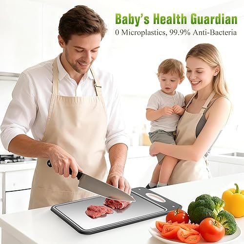 Miniatura 7 de Tablas de cortar de titanio para cocina - Katuchef no tóxicas de doble cara de metal para carnepescado y paja de trigo PP para frutasverduras, aptas