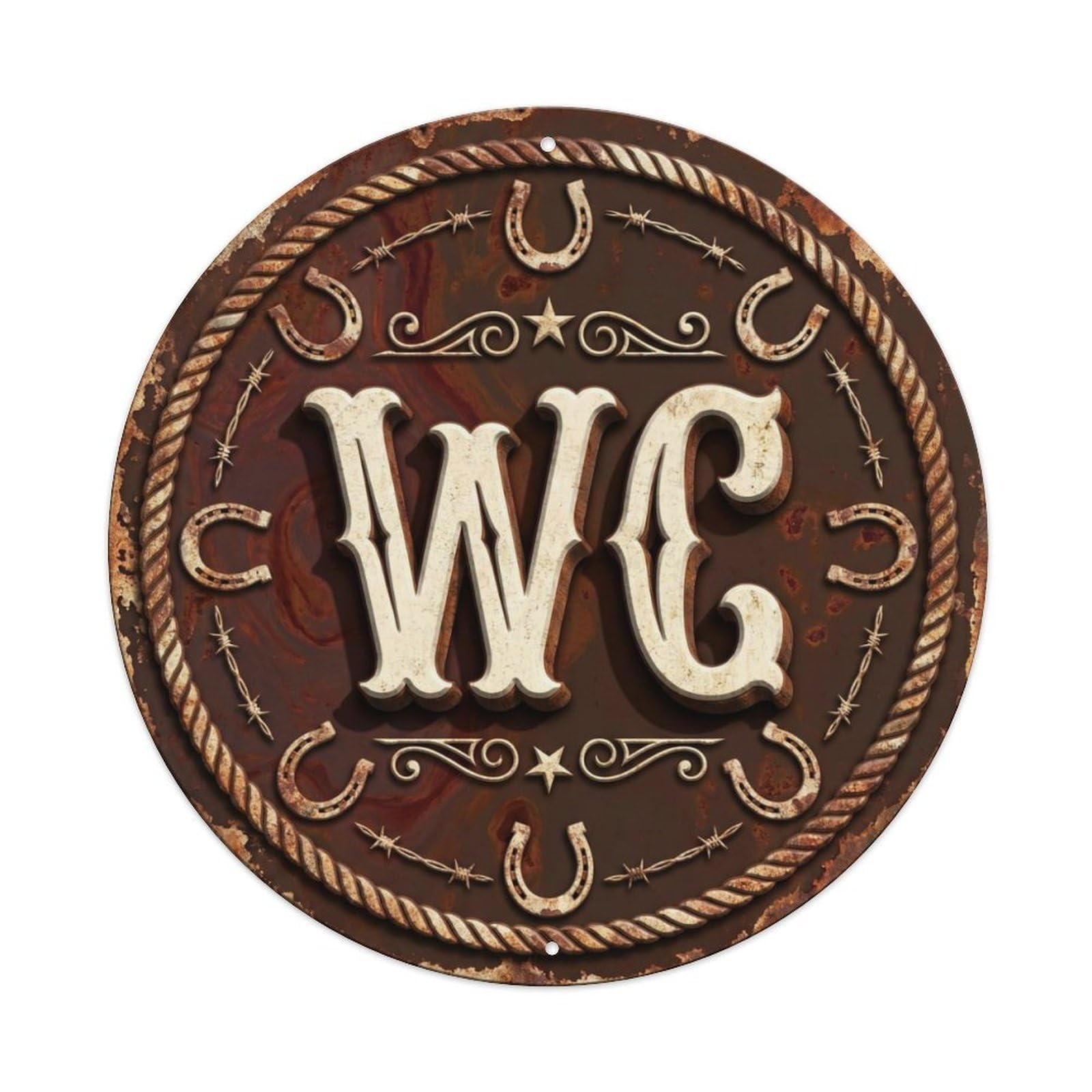 Fqcyn Style Toilet （Wc） Distressed Rust Restroom Wall Plate Metal Tin Sign Plaque Wall Decor For Cafe, Club Bar, Office, Home Garden Round Metal Poster 8X8inch