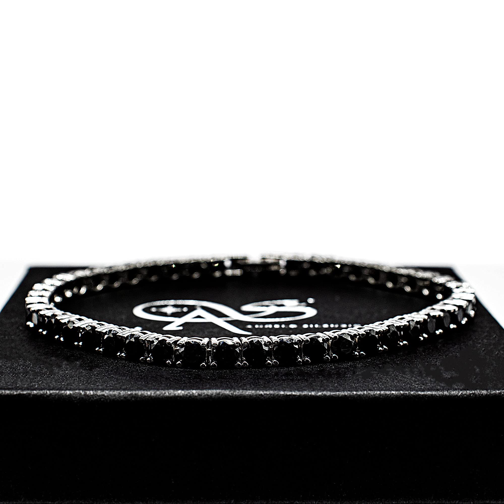CubicZirkonia Tennis Armband Bracelet 4mm Zirkonia Weißgold beschichtet einreihig Tennisarmband 5A Weiß/Schwarz Steinen Krappenfassung Schmuck Herren Damen