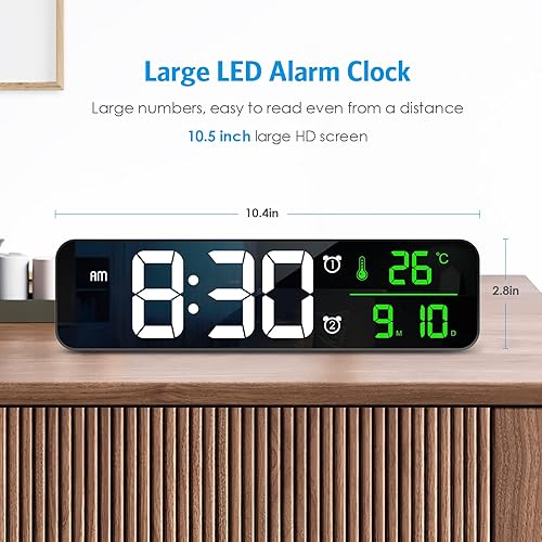 Vista 2 de AMIR Large Digital Wall Clock, Newest 11'' Digital Clock for Living Room, Wall Clocks with Temp & Date Display, Desk Clock with 40 Music, 2 Alarm, 6