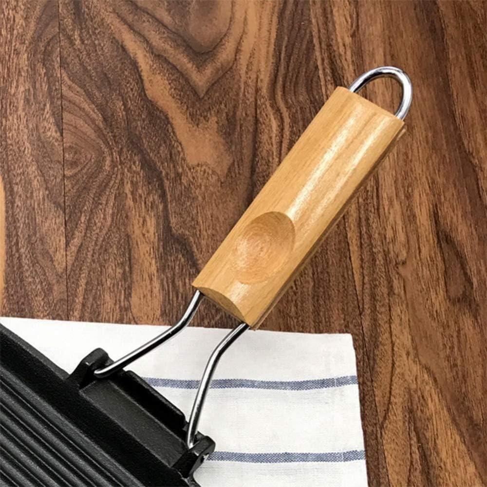 Bistecchiera in ghisa, con manico pieghevole, rettangolare, per bistecca o barbecue, 35 x 22,5 cm, manico pieghevole, nero