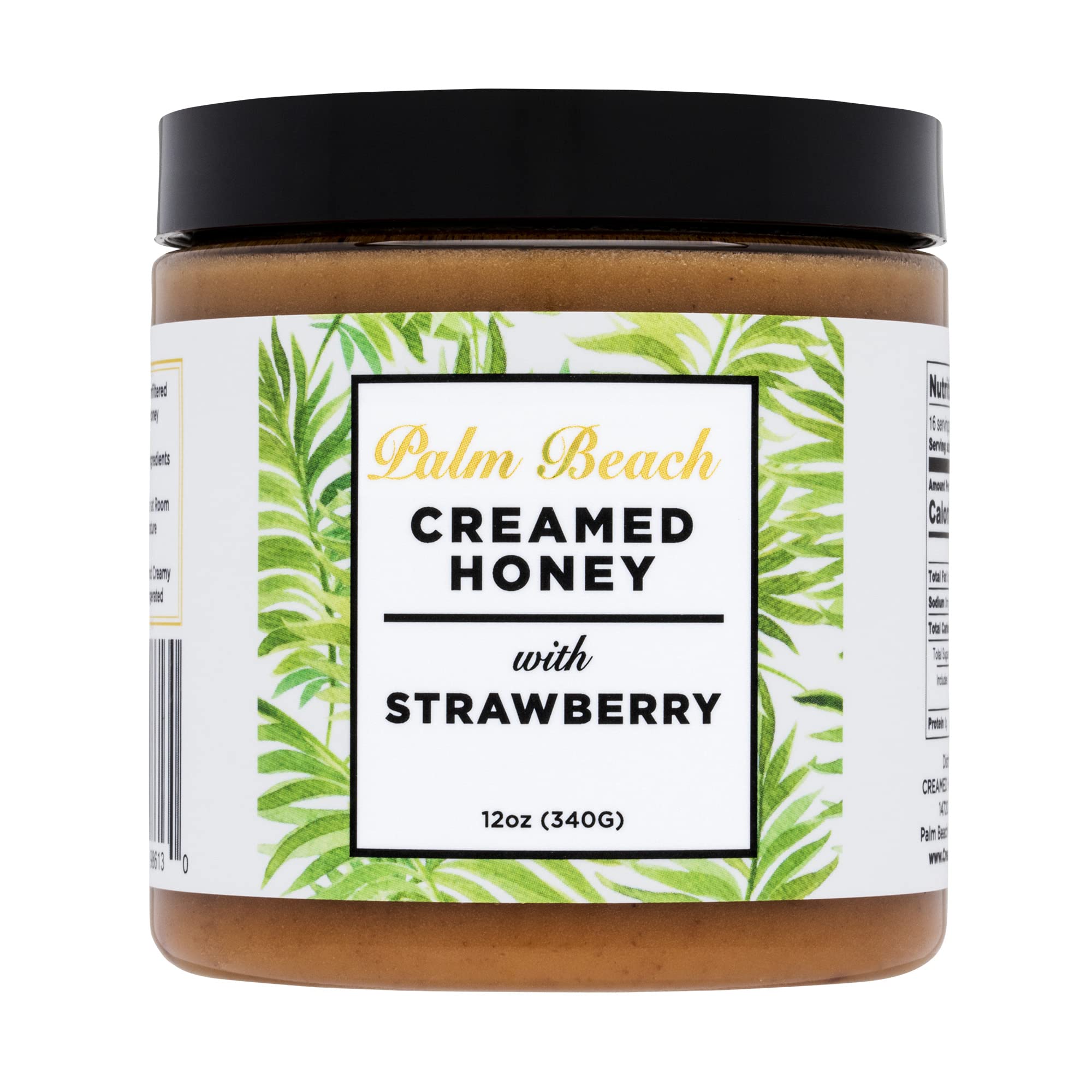 Palm Beach Creamed Honey with Strawberry, Whipped Natural Wildflower Honey, Small-Batch Raw and Unfiltered Pure Honey, Kosher Certified, 12 Ounces