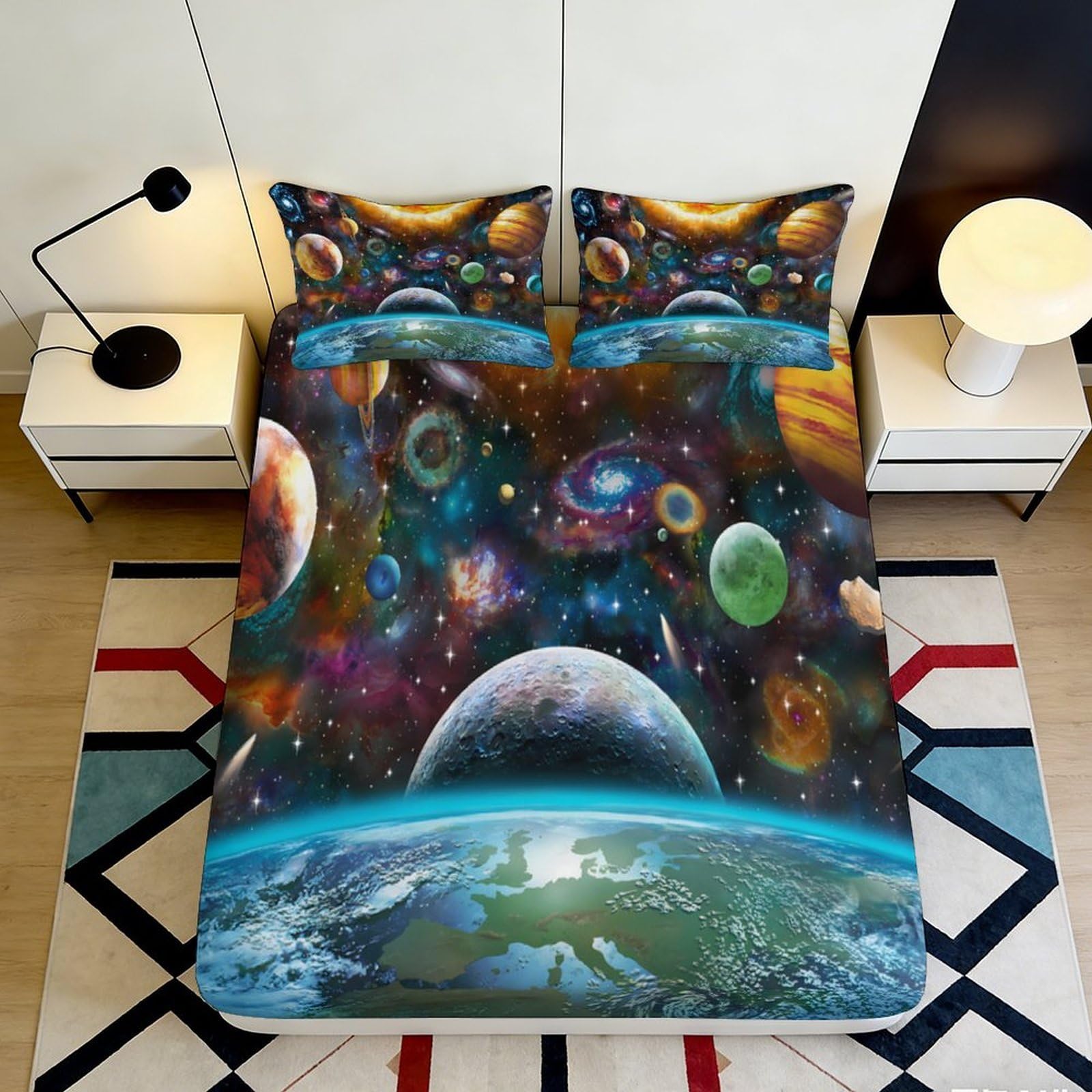 3D Printed Galaxy Starry Sky Fitted Sheet Microfiber Bedroom Decor Cosmic Nebula Mattress Cover for Home Dorm 160x200x25cm