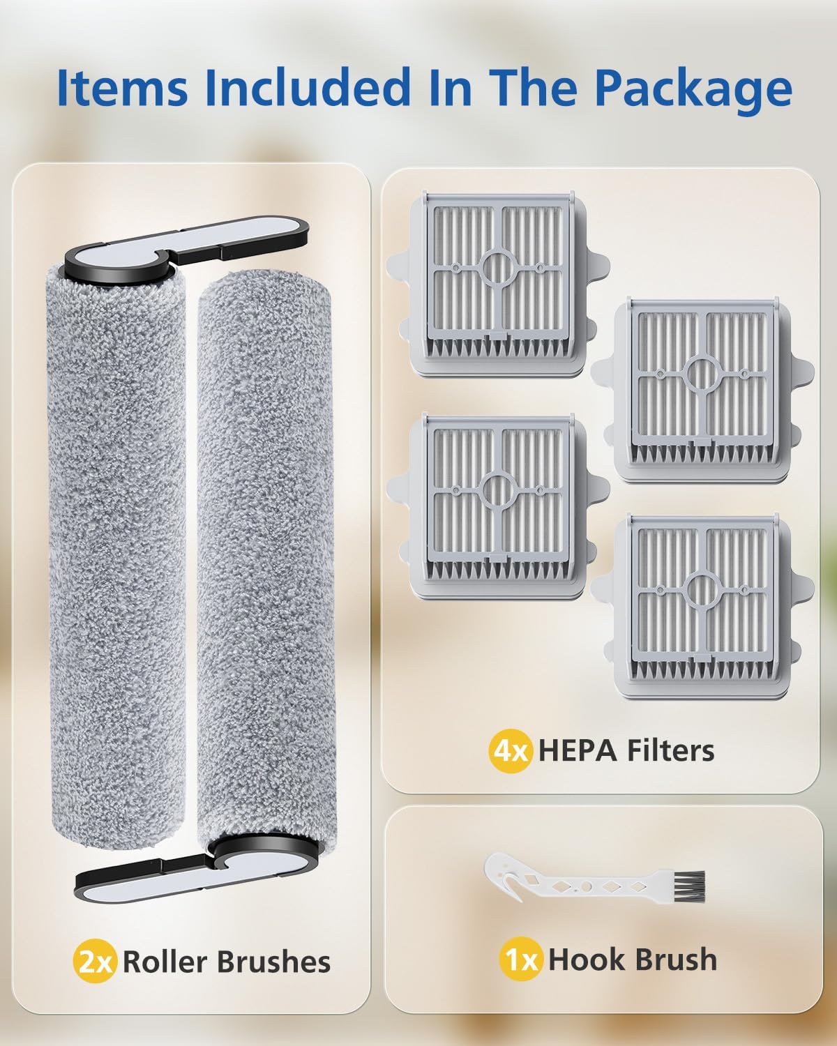F25 Brush Rollers and HEPA Filter Replacement Kit Accessories, Compatible with Roborock F25/F25 ACE/F25 ALT/F25 LT/F25 RT/F25 ACE/F25 GT Cordless Wet Dry Vacuum Cleaner