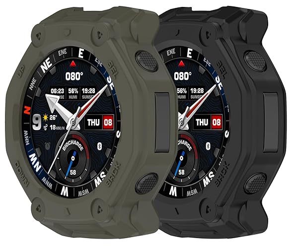 2 Pack Watch Case Cover Bumper Compatible with Amazfit T-Rex 3 Pro 48mm Smartwatch Accessories (Black,Green)