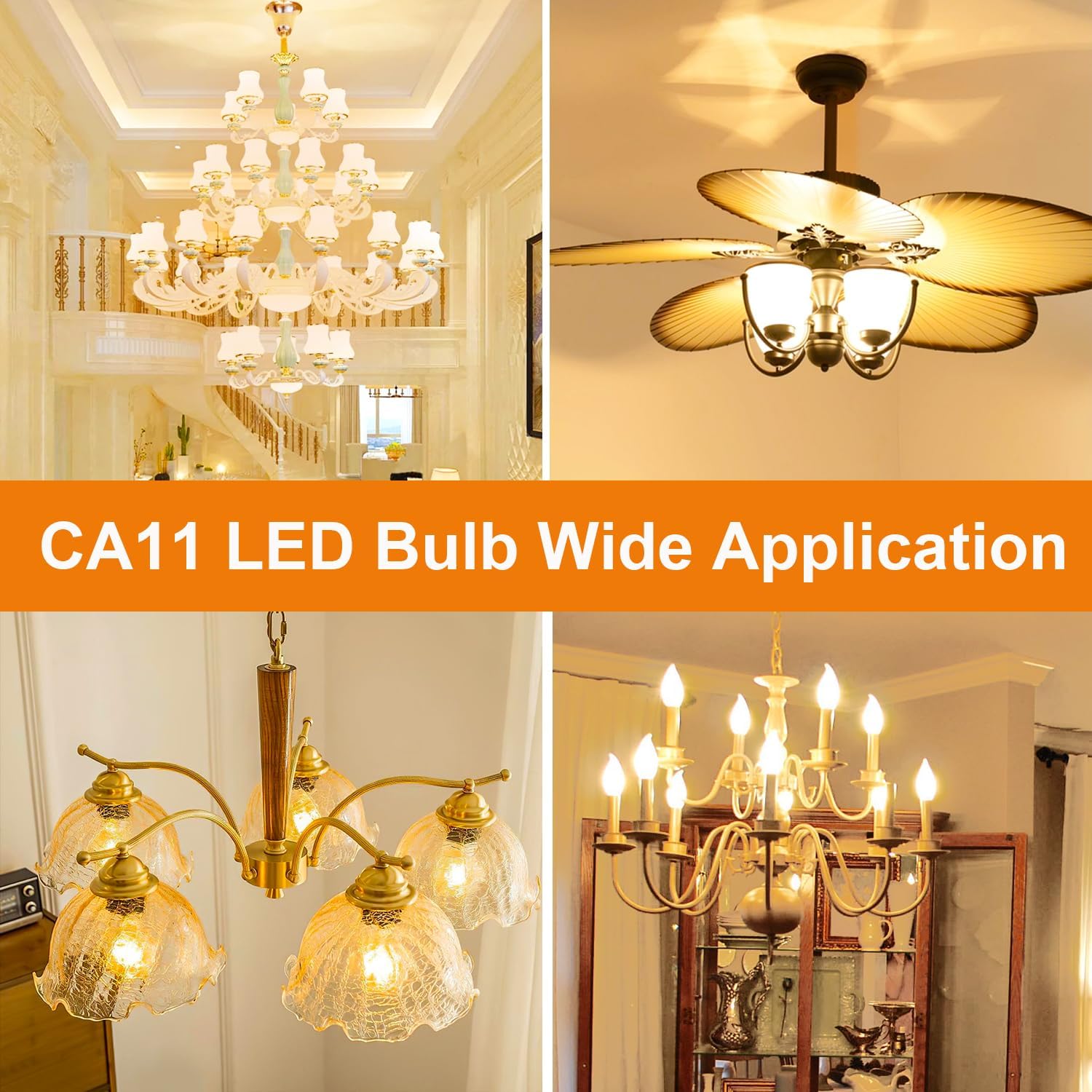 CA11 Bulb Dimmable 2700K Warm White, 6 Pack Candelabra LED CA11 450LM, Frosted Glass Flame Shape CA 11 Bulb E12 4W Equivalent 40W 120V, Flicker Free CA 11 Vintage Light with CRI85+ Decoration