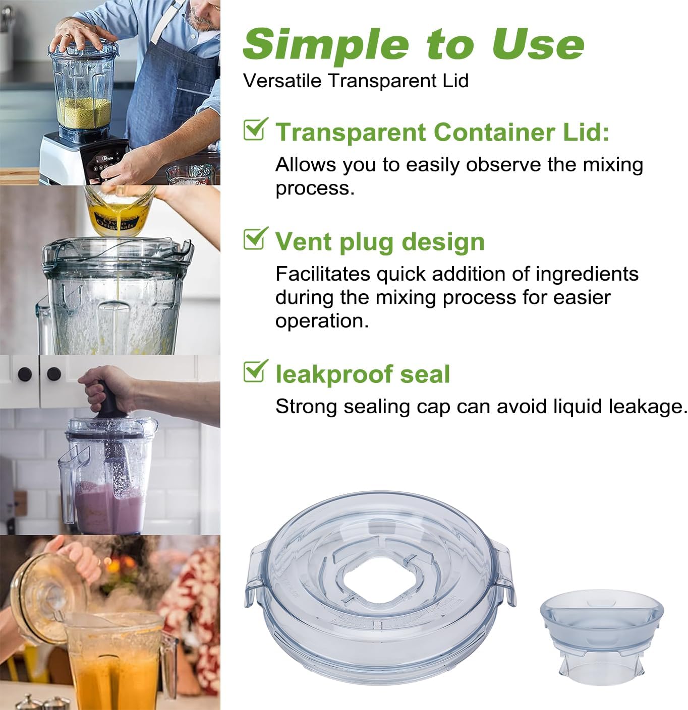 64oz Low Profile Container for Ascent & Venturist Accessories - Compatible with Ascent Series A3500 A2500 A3300 A2300 V1200 Venturist Pro VM0185B, 2-Part Design with Plug 64oz Pitcher Lid