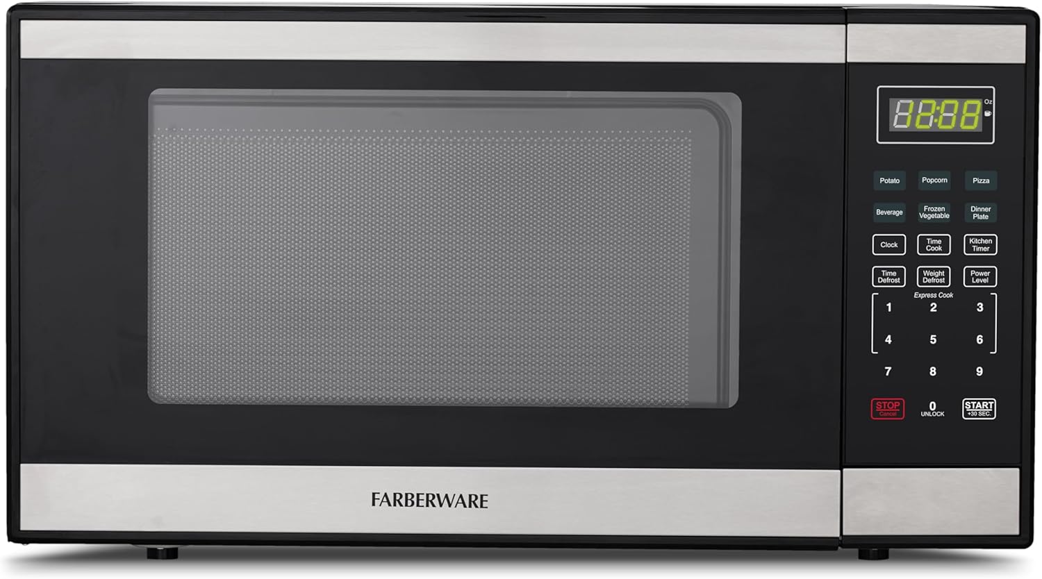 Farberware 0.7 Cu. Ft. Countertop Microwave Oven – 700 Watts Power, Auto Cook Settings, Defrost, Easy Clean and Child Safety Lock - Black