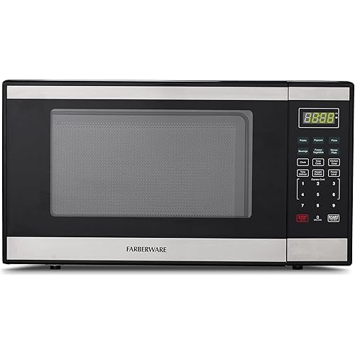 Farberware 1.3 Cu. Ft. Countertop Microwave Oven – 1000 Watts Power, Auto Cook Settings, Defrost, Easy Clean and Child Safety Lock - Stainless