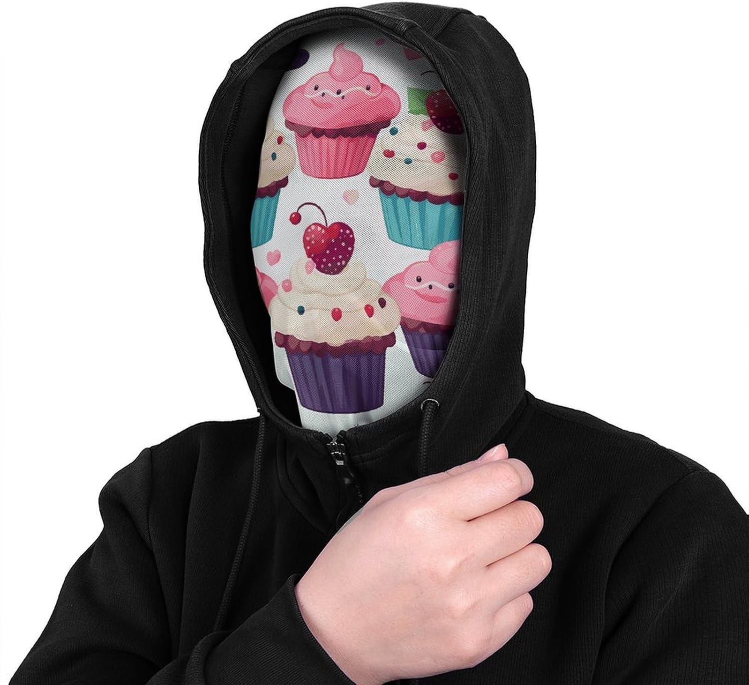 Cupcake Candy Hearts Sweet Face Shielding Protection for Women, Funny Cooling Mask for Men, Breathable Full Head Mask for Outdoor, Full Face Cover for Cycling, Windproof Hood Cover White image 4
