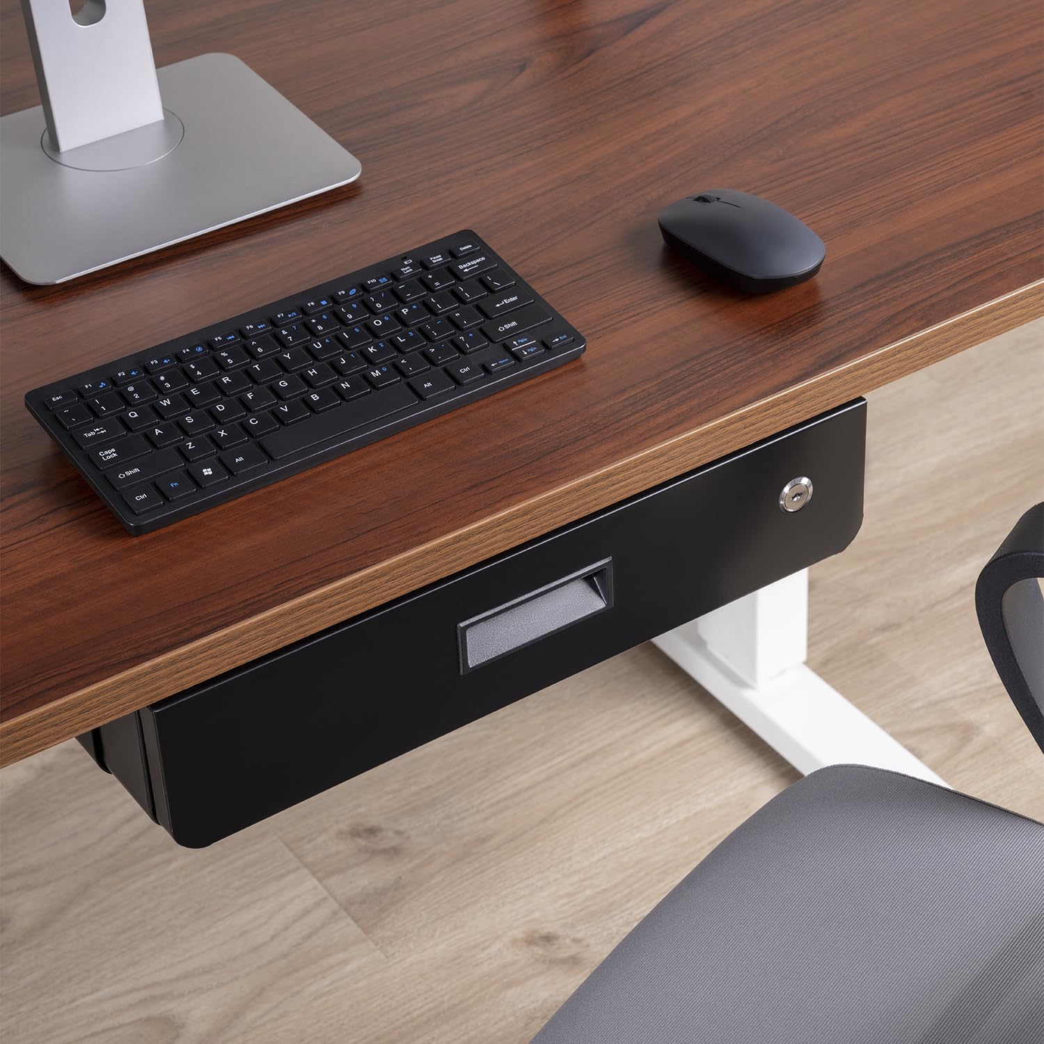Maclean MC-461 Ergonomische Untertischschublade mit Schlüssel | Abschließbar | 5 kg Tragkraft | 45×31,2 cm | Hängeschublade Schwarz | Unter Schreibtisch montierbar