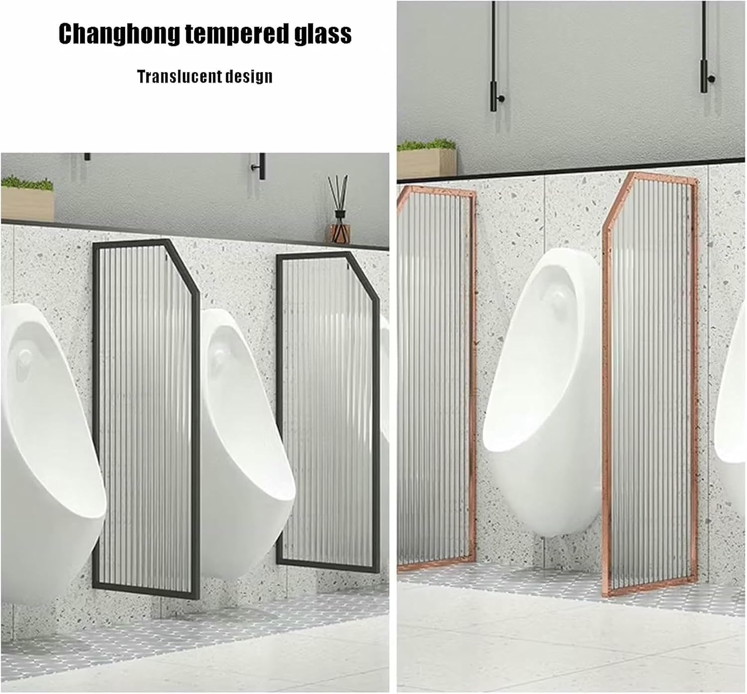 Mens Urinal Partition, Translucent Glass Panels Urinal Baffle, Urinal Screen Toilet Partition, Wall-Mounted Urinal Privacy Screen, for Public Space/Bathroom/Hotel(Black,4pcs)