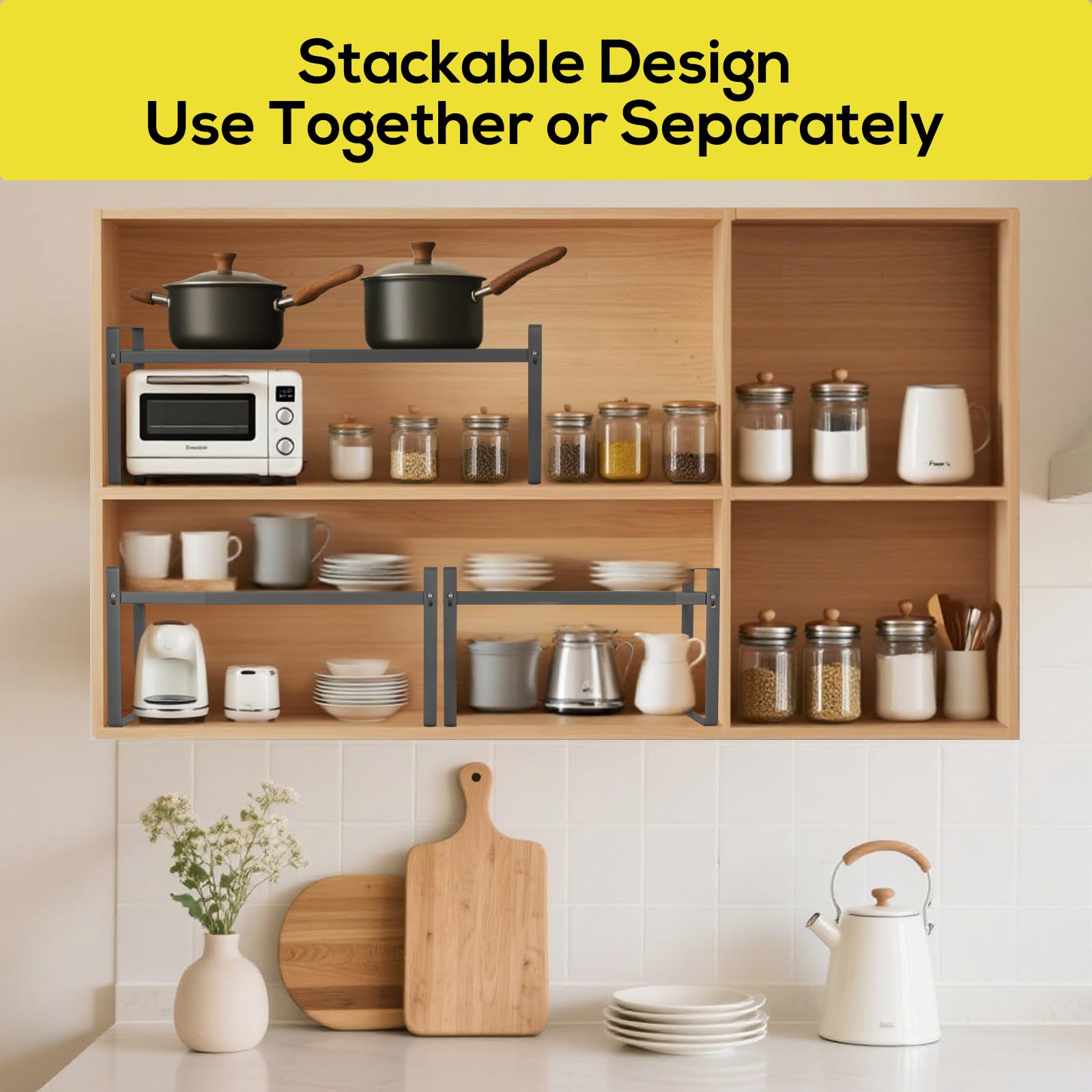 VINATO Mensola Cucina Regolabile (37-62 cm) – Scaffale Salvaspazio, Organizer Cucina Modulabile per Spezie, Barattoli, Libri