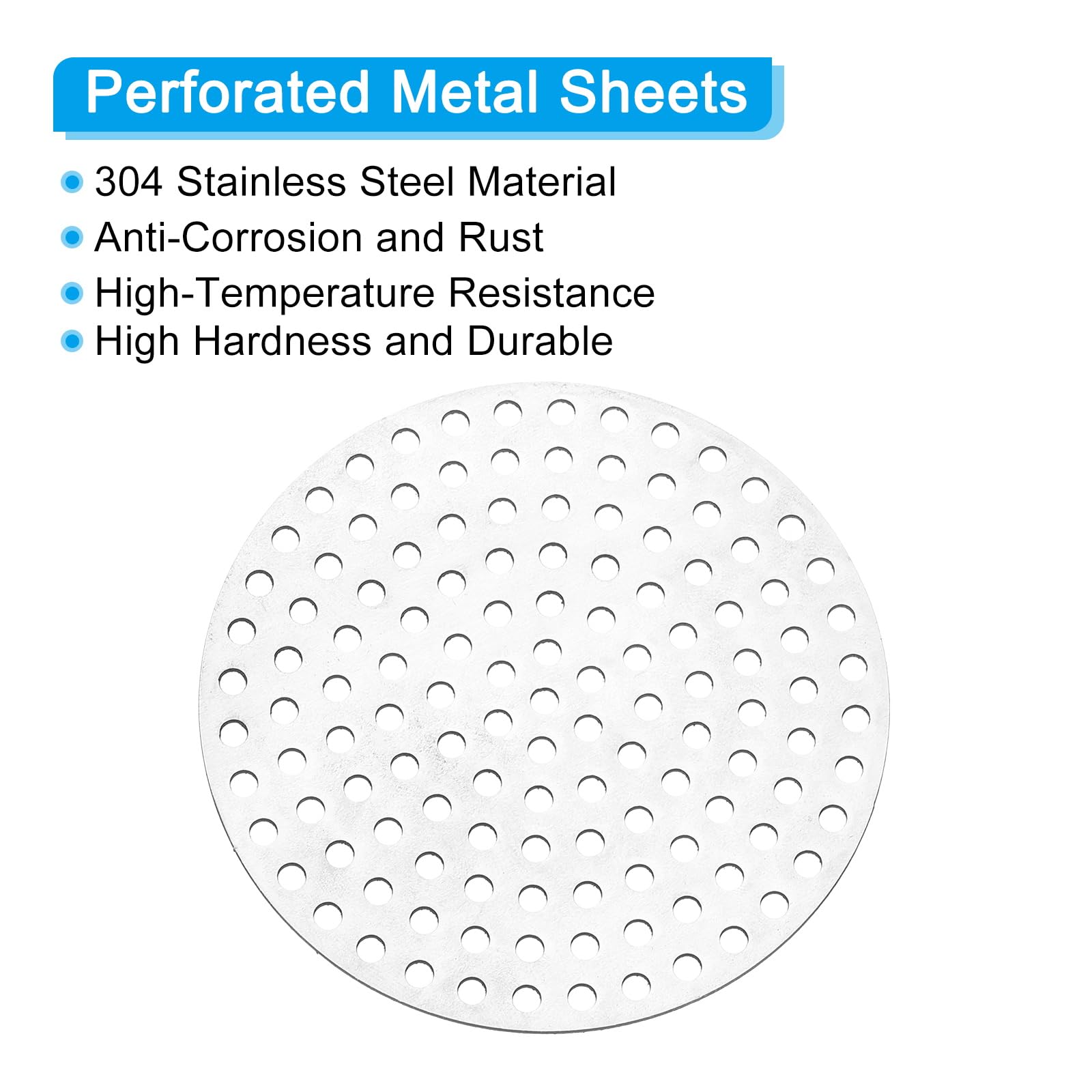 PATIKIL 3" Diametro 304 Lamiera Forata in Acciaio Inossidabile, Foro da 0.12" 19GA Rete metallico Espansa a Fette rotondo Piastra Schermo Decorativo per Griglie, Tono Argento