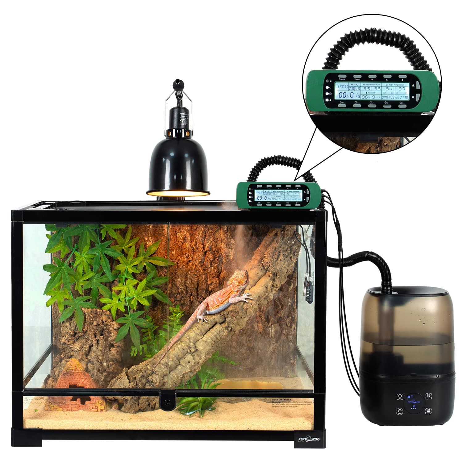 REPTI ZOO Termometro digitale per rettili igrometro regolatore per rettili serbatoio acqua terrario impermeabile rettile timer con termostato regolatore timer illuminazione