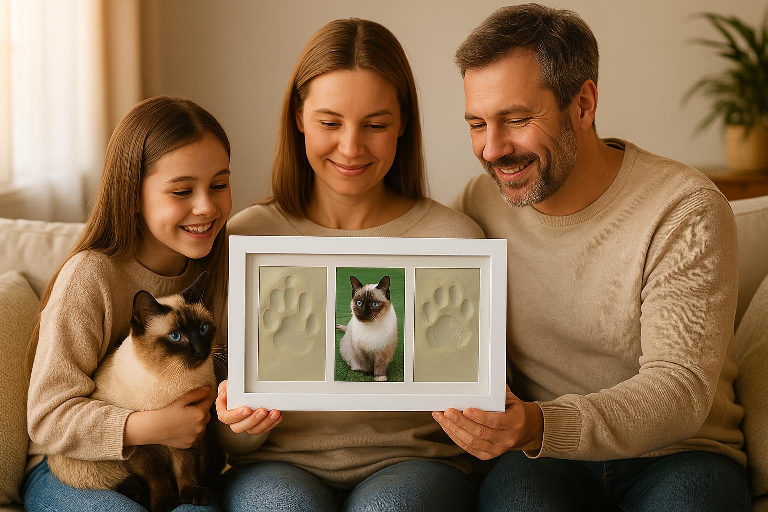 Marco para Huellas de Mascota (Perro, Gato) con Foto. Kit de Impresión de Arcilla Blanca. Caja Regalo con paspartus de Colores.Recuerdo Personalizado para Perros y Gatos.