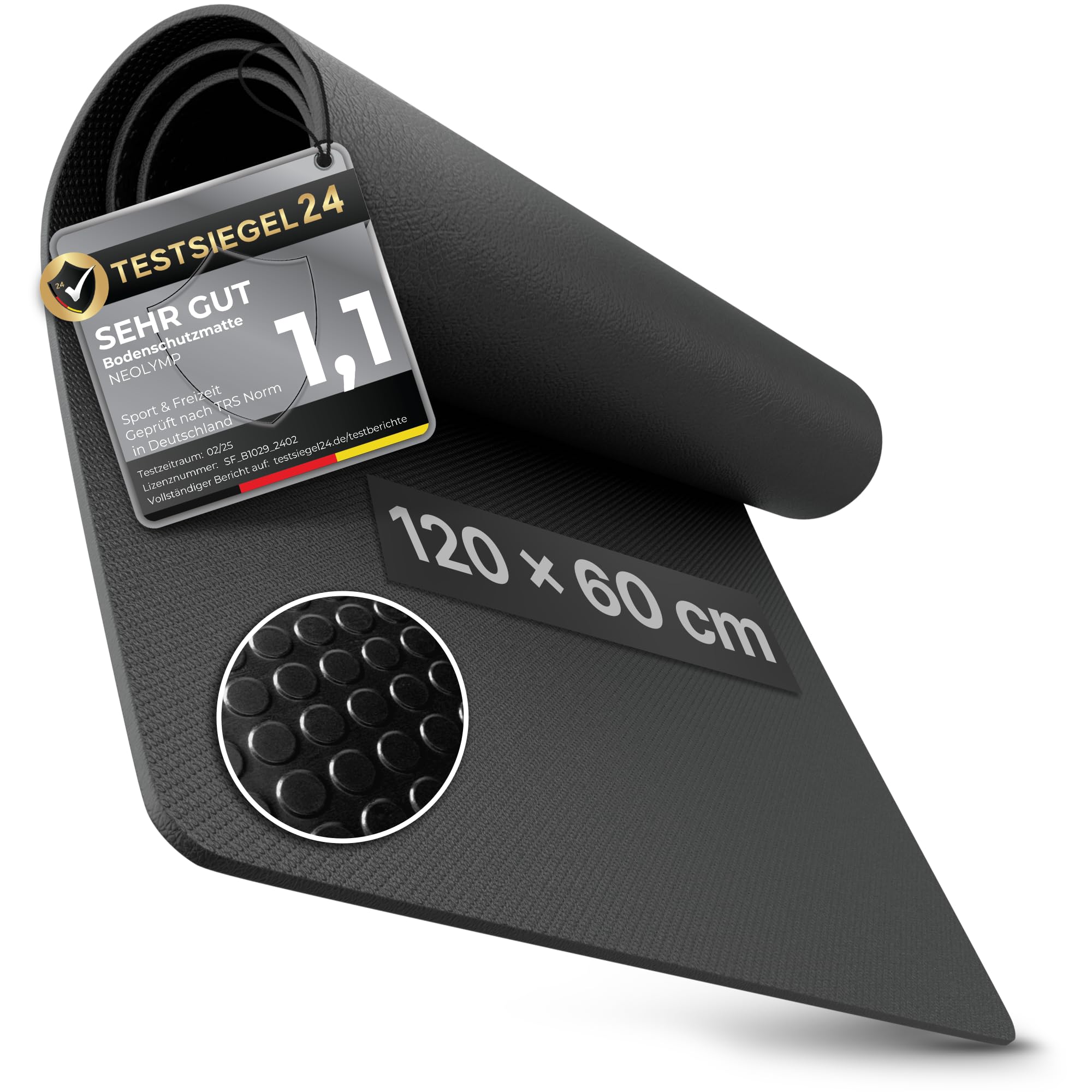 NEOLYMP Bodenschutzmatte Fitnessgerät (120 x 60 cm) - Laufband Matte 8mm Dicke - langlebig, rutschfest & stoßdämpfend - Fitness Unterlegmatte für Crosstrainer - Gymnastikmatte, Fitnessmatte