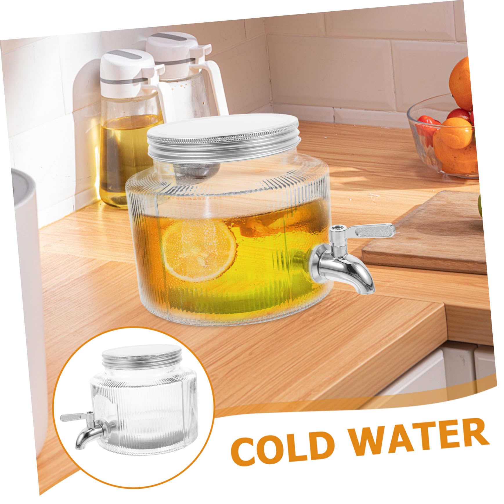 Toyvian Dispensador de Cócteles de Vidrio para Nevera de 2.8l Grifo, Material Seguro de Acero Inoxidable y Diseño Simple para Uso en Fiestas Casa