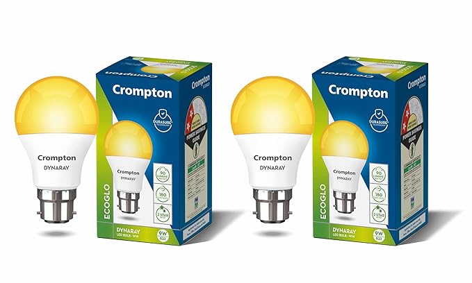 Crompton Dyna Ray 9W Round B22 LED Warm White Pack of 2