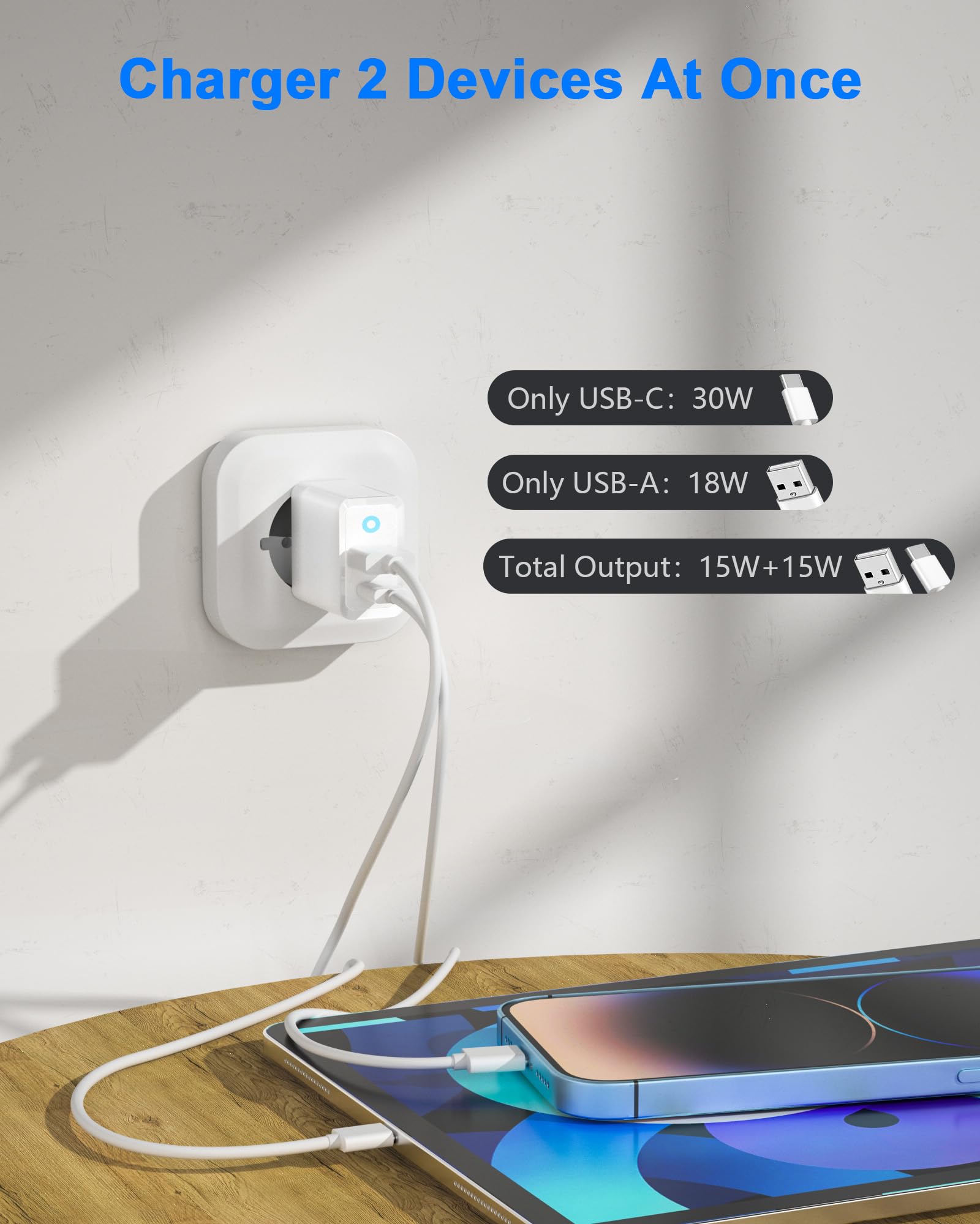 30W USB C Ladegerät Mit 2 Ports - PD/QC Schnellladung Für Pixel, IPad, Switch