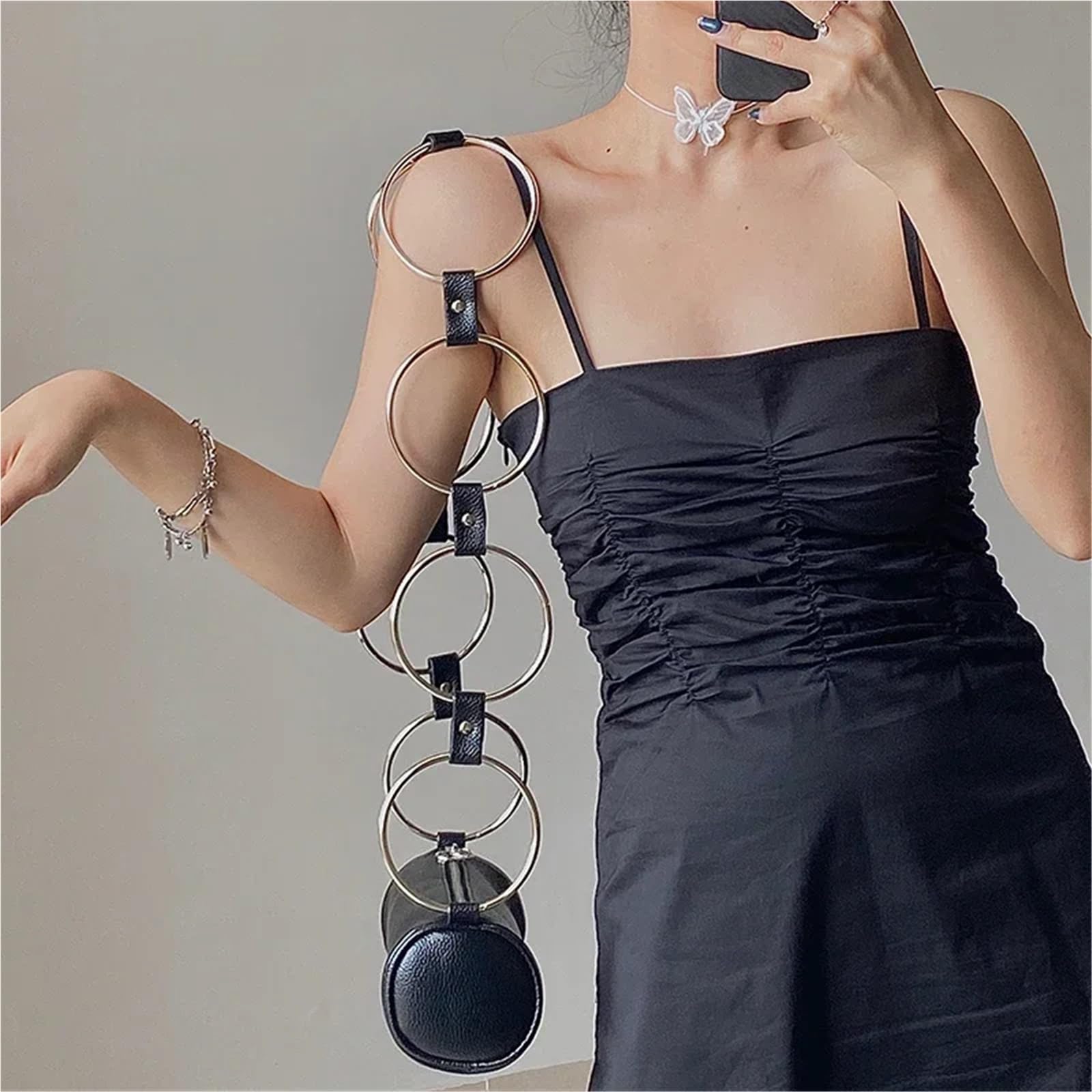 Bolso de hombro tipo cubo con personalidad for mujer, diseño aro metal, piel sintética, moderno, mensajero for muñeca Para Viajes Compras Trabajo Citas