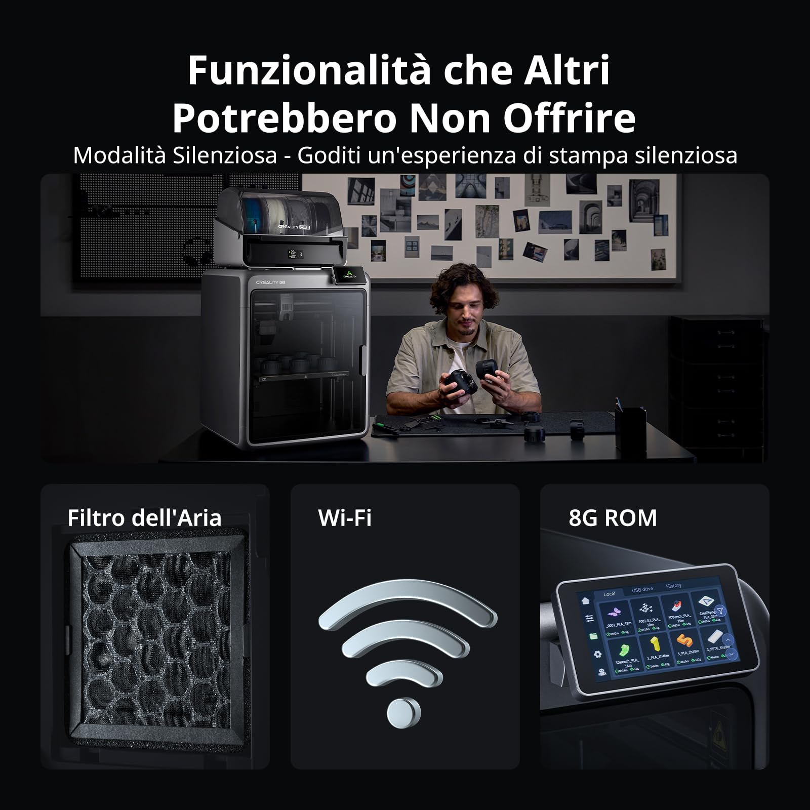 Creality K2 Combo (A), Stampante 3D Multicolore con CFS, Max 600 mm/s, Livellamento Automatico, Stampa Silenzios & Ventola Ausiliaria, Ugello 300 °C, Volume Stampa 260x260x260 mm