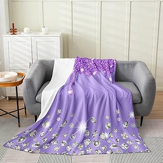 Feelyou Silver Glitter Plush Throw Blanket, (No Glitter) Bling Party Decorations Purple Flannel Fleece Blanket for Kids Teens Diamond Jewelry All Season,Bed Blanket Breathable Room Decor 40