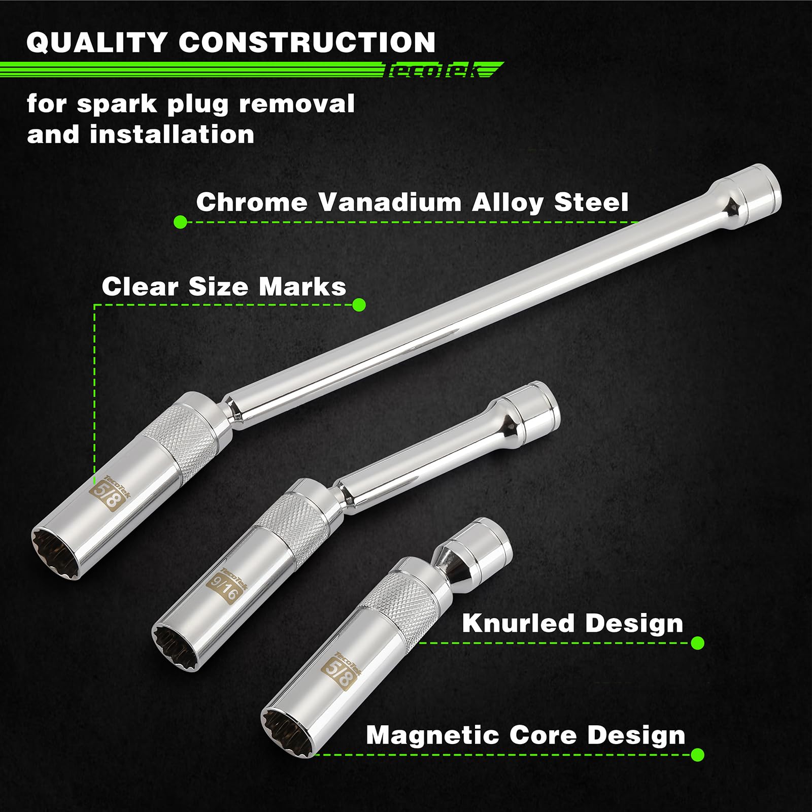 Spark Plug Socket QUINN 3/8 In. Drive SAE And Metric Set, 14-Piece For... 12 Point Socket Set - Foto 9
