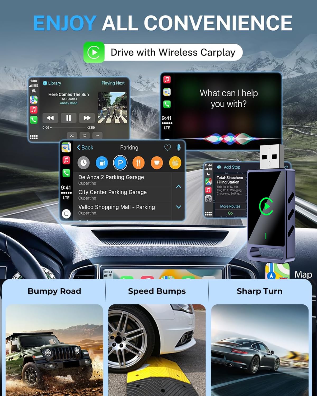 Wireless CarPlay Adapter für iOS 10+ und Android 11+, Konvertieren Sie kabelgebundenes CarPlay Kompatibel mit Autos 2016+ mit Wired CarPlay